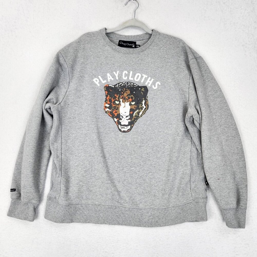 Play Cloths Sweater Mens 2XL Gray Leopard Mascot Crew Neck Slim Fit Sweatshirt
